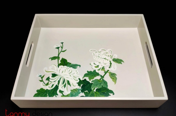Rectangle lacquer tray hand painted with 3d daisy 30*36cm